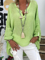 Camisas y tops de mezcla de algodón de manga larga en color rosa