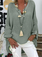 Camisas y tops de mezcla de algodón de manga larga en color rosa