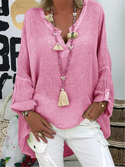 Camisas y tops de mezcla de algodón de manga larga en color rosa