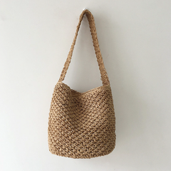 Straw Shoulder Bucket Bag