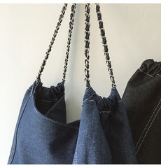 Retro Chain Strap Denim Tote