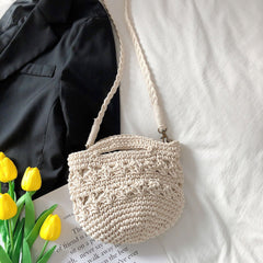 Retro Crochet Crossbody Bucket Bag