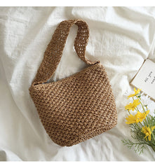 Straw Shoulder Bucket Bag