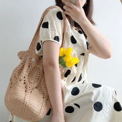 Floral Knitted Bucket Bag