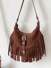Soft Suede Shoulder Bag with Tassel