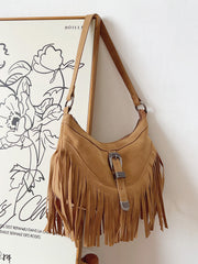 Soft Suede Shoulder Bag with Tassel