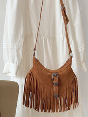 Soft Suede Shoulder Bag with Tassel