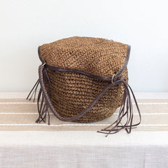 Large Straw Woven Bucket Tote Bag
