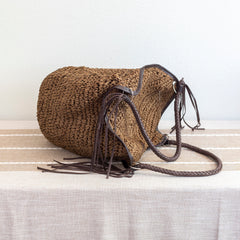 Large Straw Woven Bucket Tote Bag