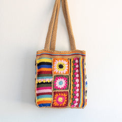 Handmade Crochet Granny Square Patchwork Shoulder Bag