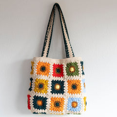 Handmade Granny Square Shoulder Tote Bag