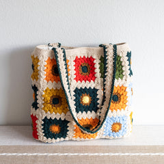 Handmade Granny Square Shoulder Tote Bag