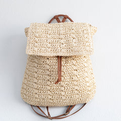 Straw Backpack with Vegan Leather Strap