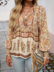 Paisley Half Sleeve Printed Polyester V neck Boho Summer Orange Top