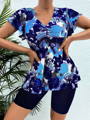 Printed Skirt-Style Belly-Covering Swimsuit