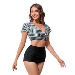 Ruched Drawstring High Waist Swimsuit Two Pieces Bathing Suits