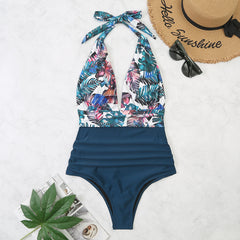 One Piece Swimsuit With Floral Print And Chest Pad