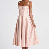 Elegant Backless Waist Jacquard Long Dress