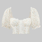 Floral Ruched Bust Buttons Detail Crop Top