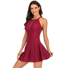 Solid-Color Conservative One-Piece Swimsuit