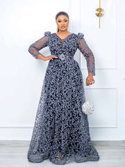 Vestido de noche elegante de encaje sin espalda para mujer de talla grande