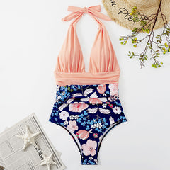 One Piece Swimsuit With Floral Print And Chest Pad