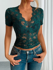 Short Sleeve Top Floral Edge