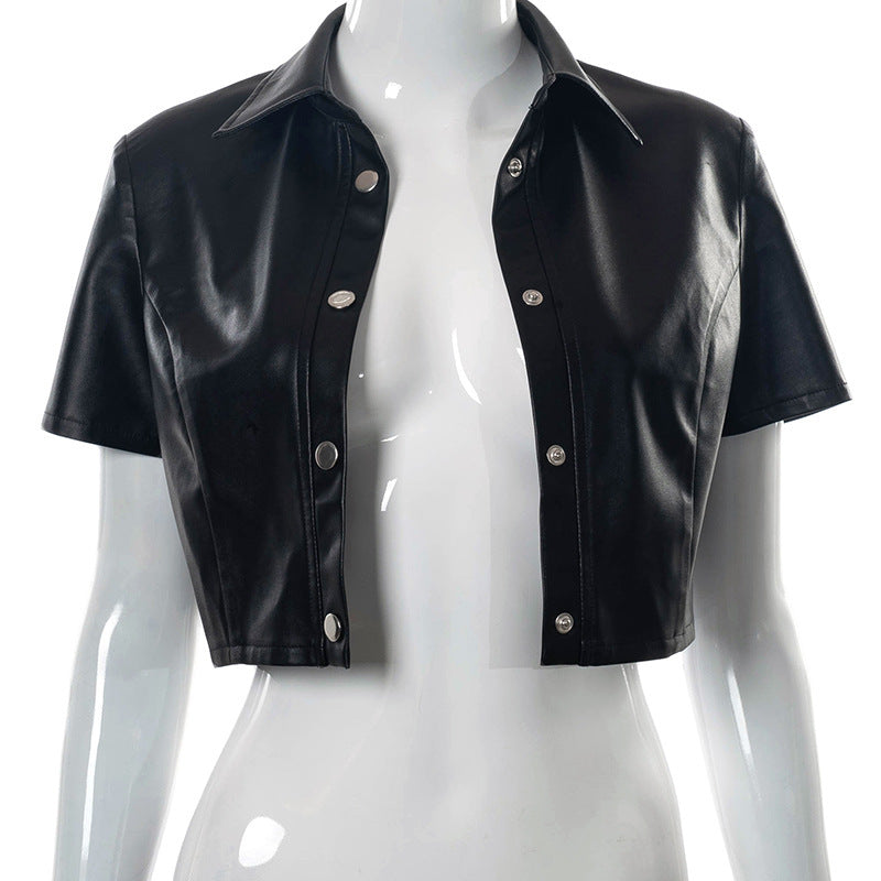 Hook And Eye Faux Leather T-Shirt
