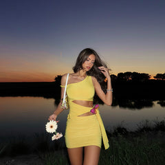 Off-shoulder hollow tie butterfly embellishment dress