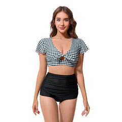 Ruched Drawstring High Waist Swimsuit Two Pieces Bathing Suits