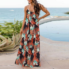 Vestido largo estampado con cuello espagueti