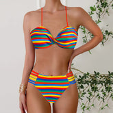Triangle Rainbow Stripe Bikini Two-Piece Swimsuit