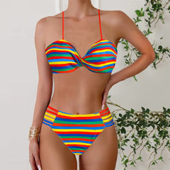 Triangle Rainbow Stripe Bikini Two-Piece Swimsuit