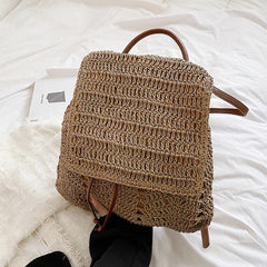 Straw Backpack with Leather Strap