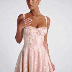 Elegant Backless Waist Jacquard Long Dress