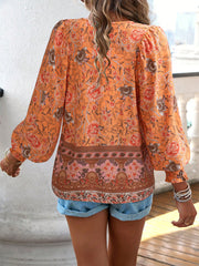 Paisley Half Sleeve Printed Polyester V neck Boho Summer Orange Top