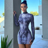Abstract Print Mesh Mini Dress