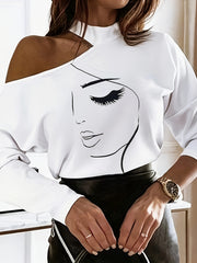 Printed off shoulder long sleeve ladies T-shirts