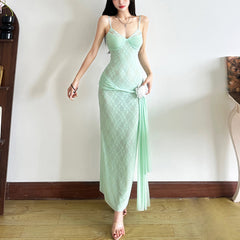 Three-Dimensional Flower Decorated Lace Slip Dress