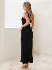 Irregular Shoulder-Line Backless Dress