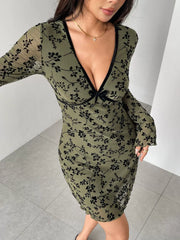 Flared Sleeve V-Neck Dress