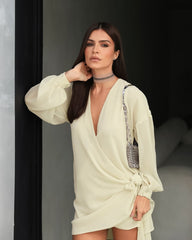 V-Neck Ruffled Ribbon Dress