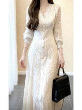 Lace V-Neck Long-Sleeved Dress