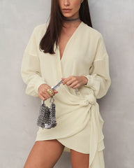 V-Neck Ruffled Ribbon Dress