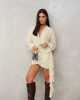 V-Neck Ruffled Ribbon Dress