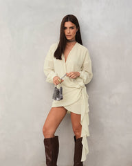 V-Neck Ruffled Ribbon Dress