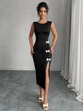 Bow Sleeveless Slit One-Step Dress