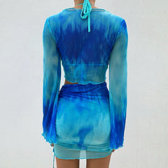 Blouse With Trumpet Sleeves And Half-Length Skirt Set