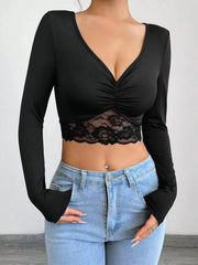 V-Neck Pleated T-Shirt Top