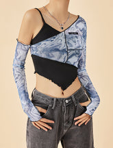 Ruffle Irregular Paneled Crop Top